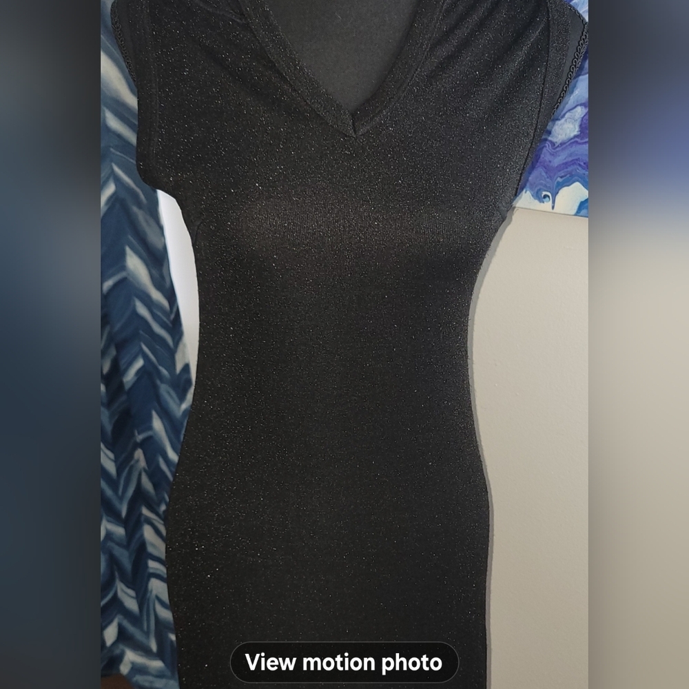 Fiorucci Black Sparkly Dress With Hood Vintage Size S - Picture 5 of 10